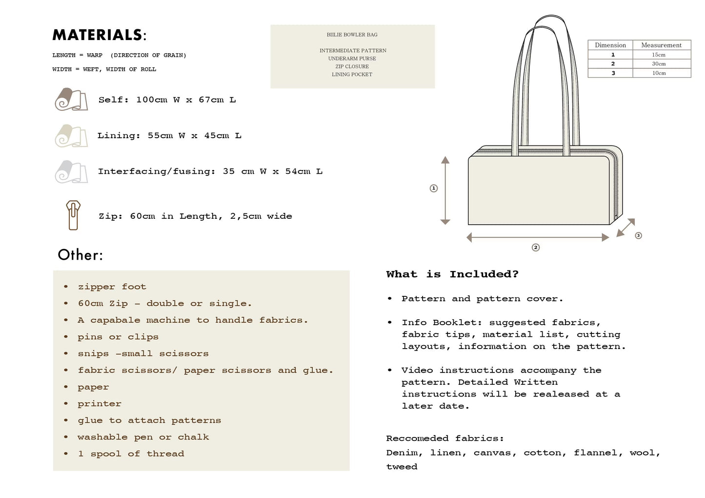 Billie Bowler Bag Sewing Pattern